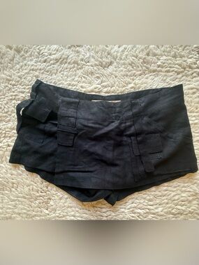 Claudia Chabo Custom Black Linen Low-Rise Cargo Skort Size AU 10 / US 6
